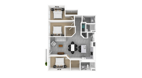 Floor plan for 3 beds, 2 baths, 1675 sqft